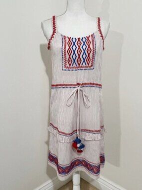 Anthropologie Laia Striped Embroidered Drawstring Tank Dress Size XS